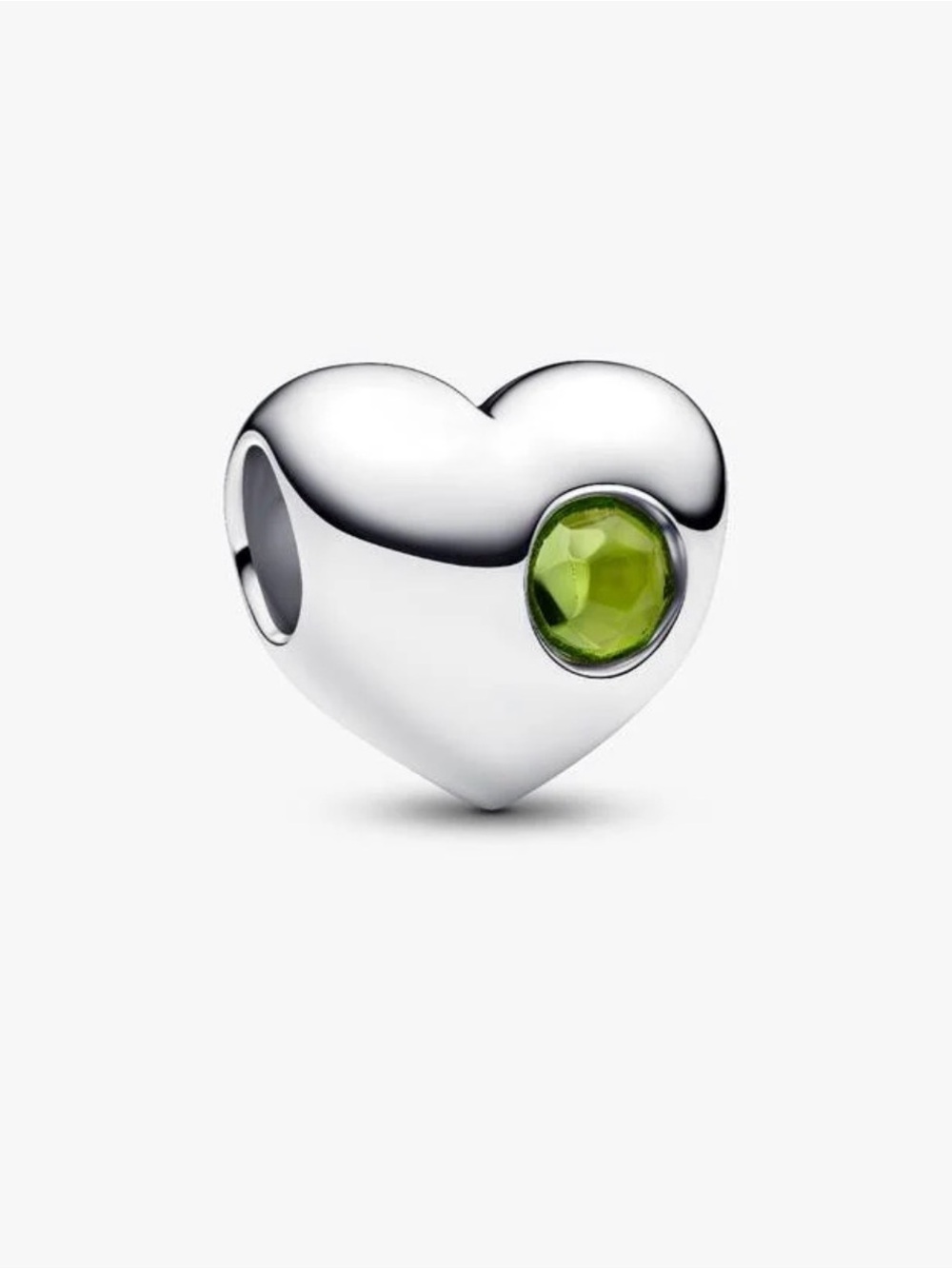 Pandora Silver Heart Charm with Green Gemstone Accent